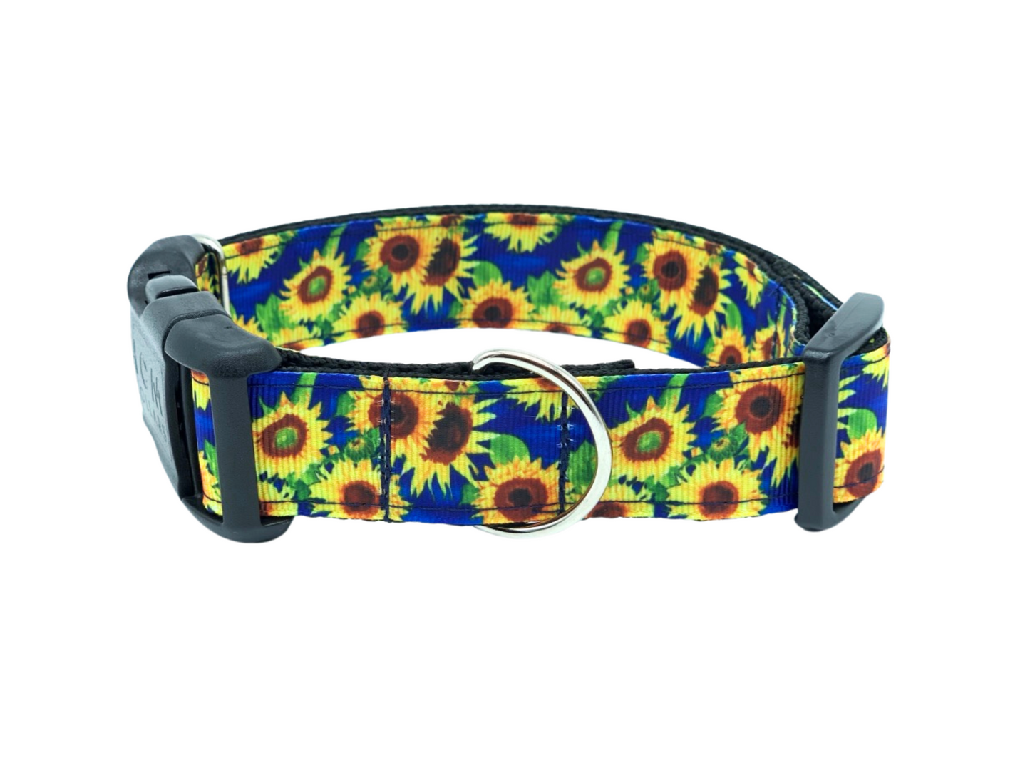 Bright Blue Sunflower Dog Collar