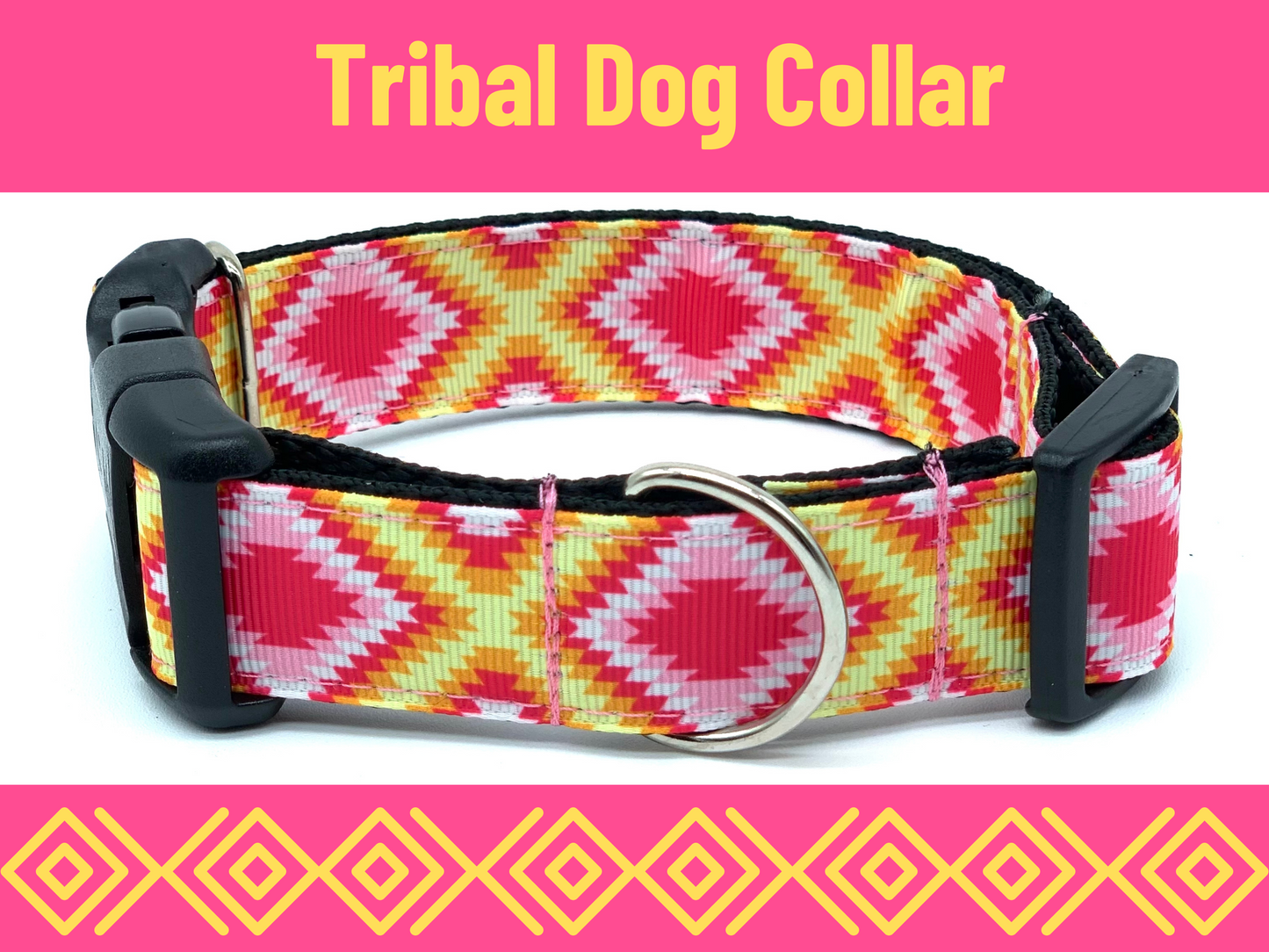 Pink and Yellow Tribal Aztec Native Dog Collar