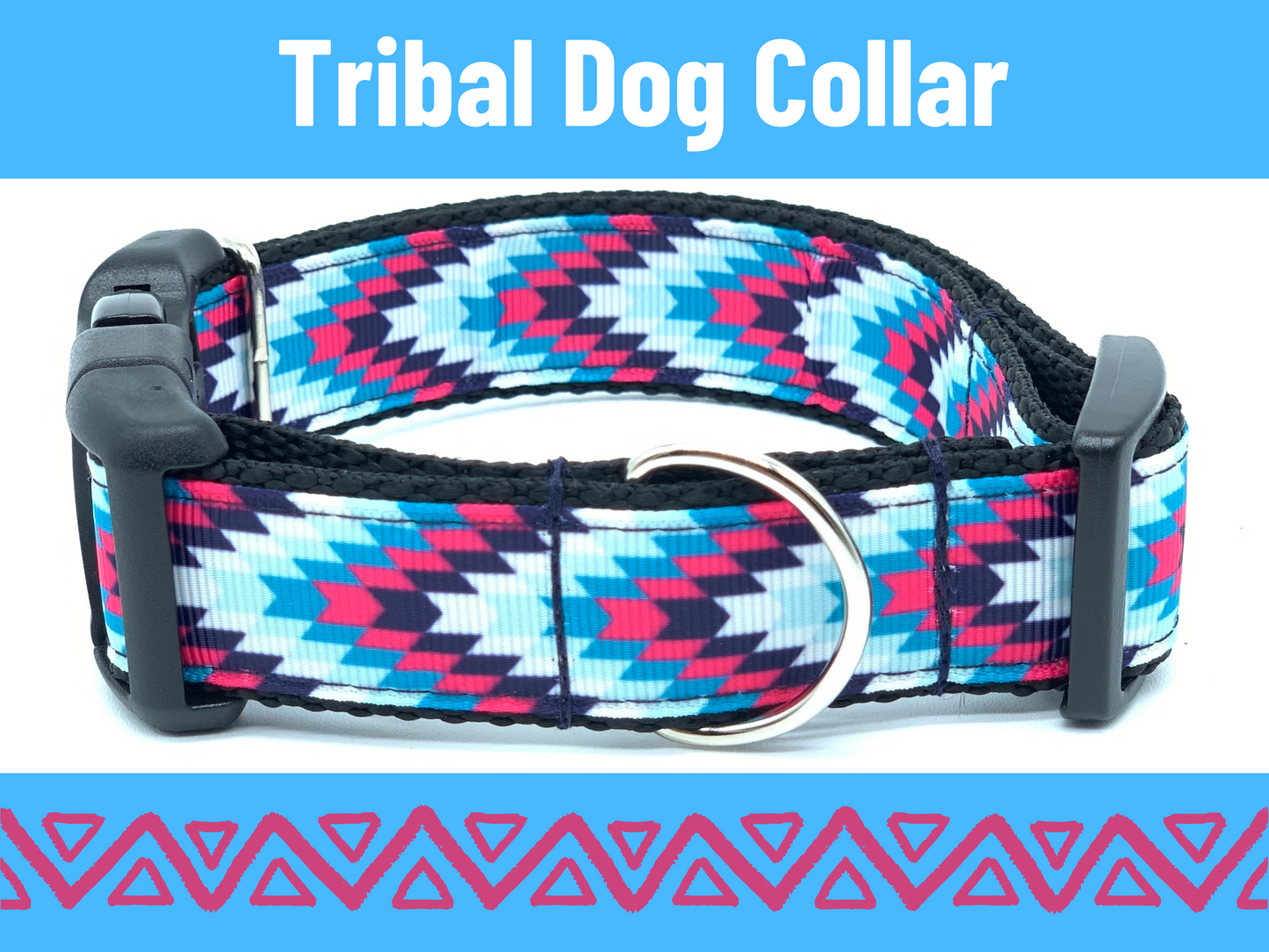 Pink Blue Tribal Aztec Southwest Native Dog Collar