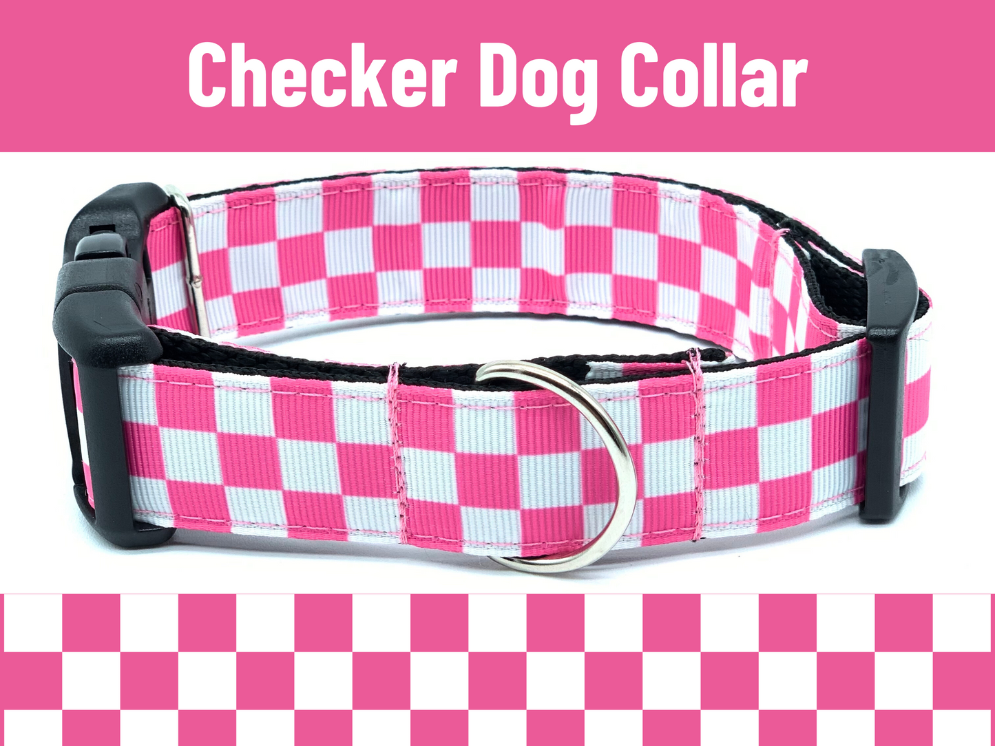 Pink and White Checker Dog Collar