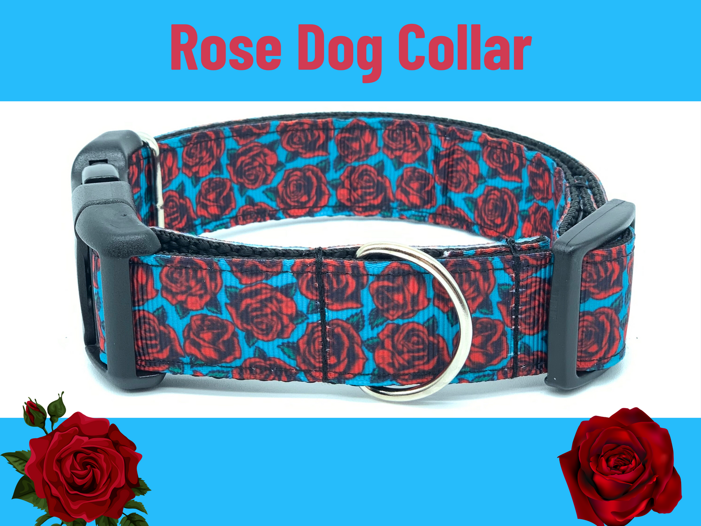 Roses Are Blue Dog Collar