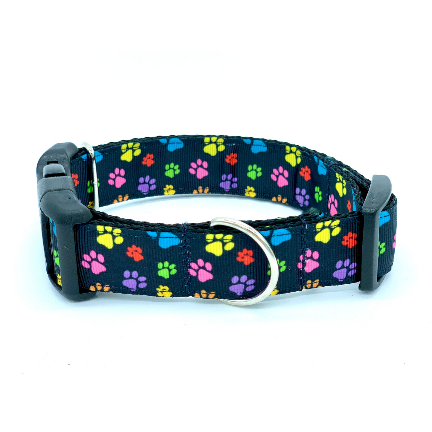 Colored Paw Prints Dog Collar Black