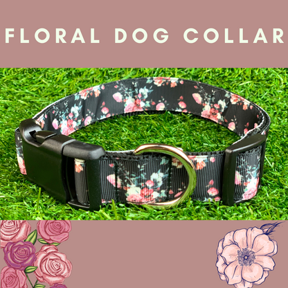 Black and Pink Rose Dog Collar