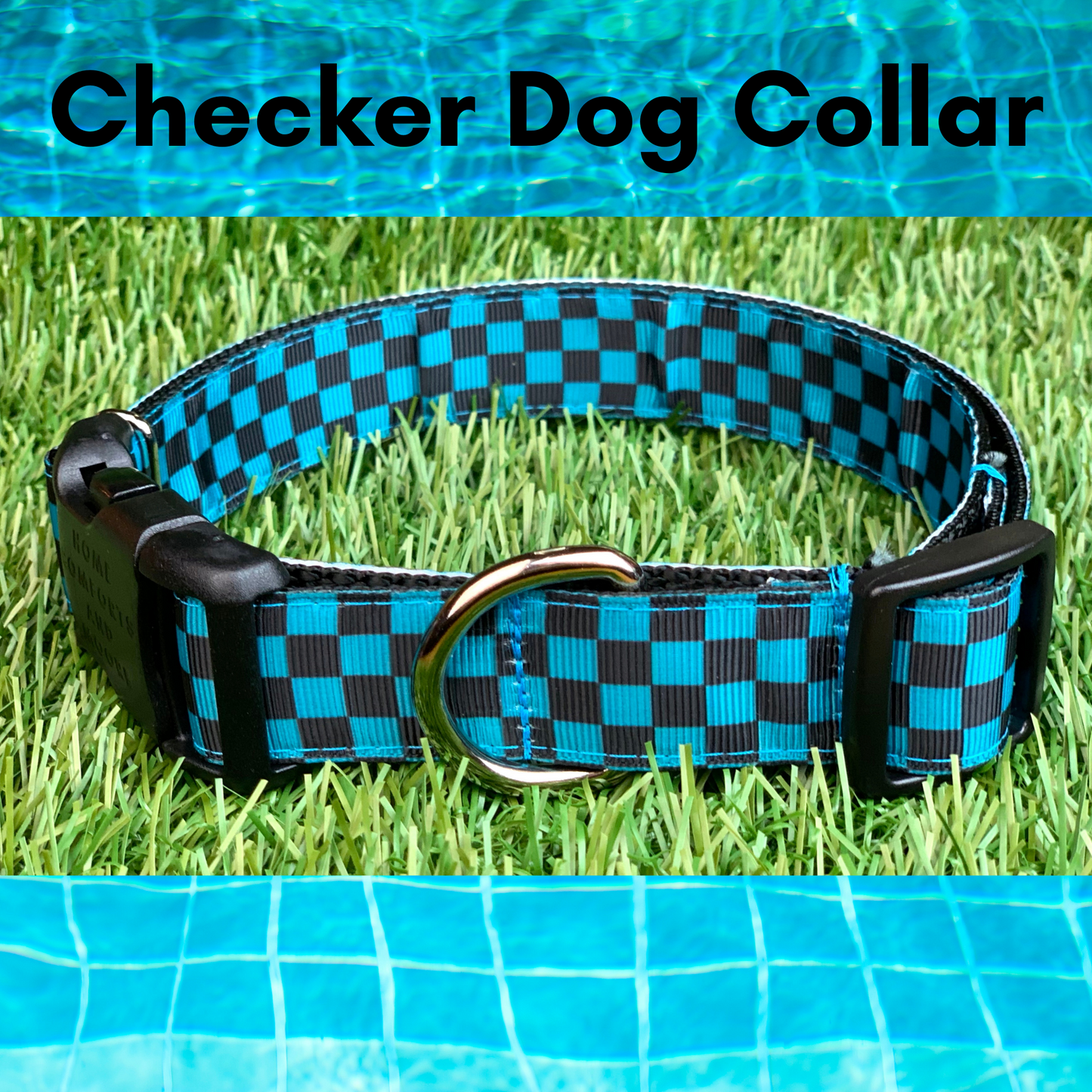 Blue and Black Checker Dog Collar