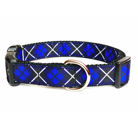 Blue and Black Argyle Dog Collar