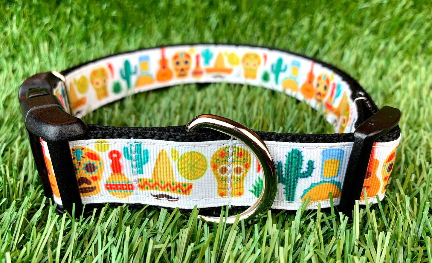 Viva La Mexico Sugar Skull Day of Dead Dog Collar