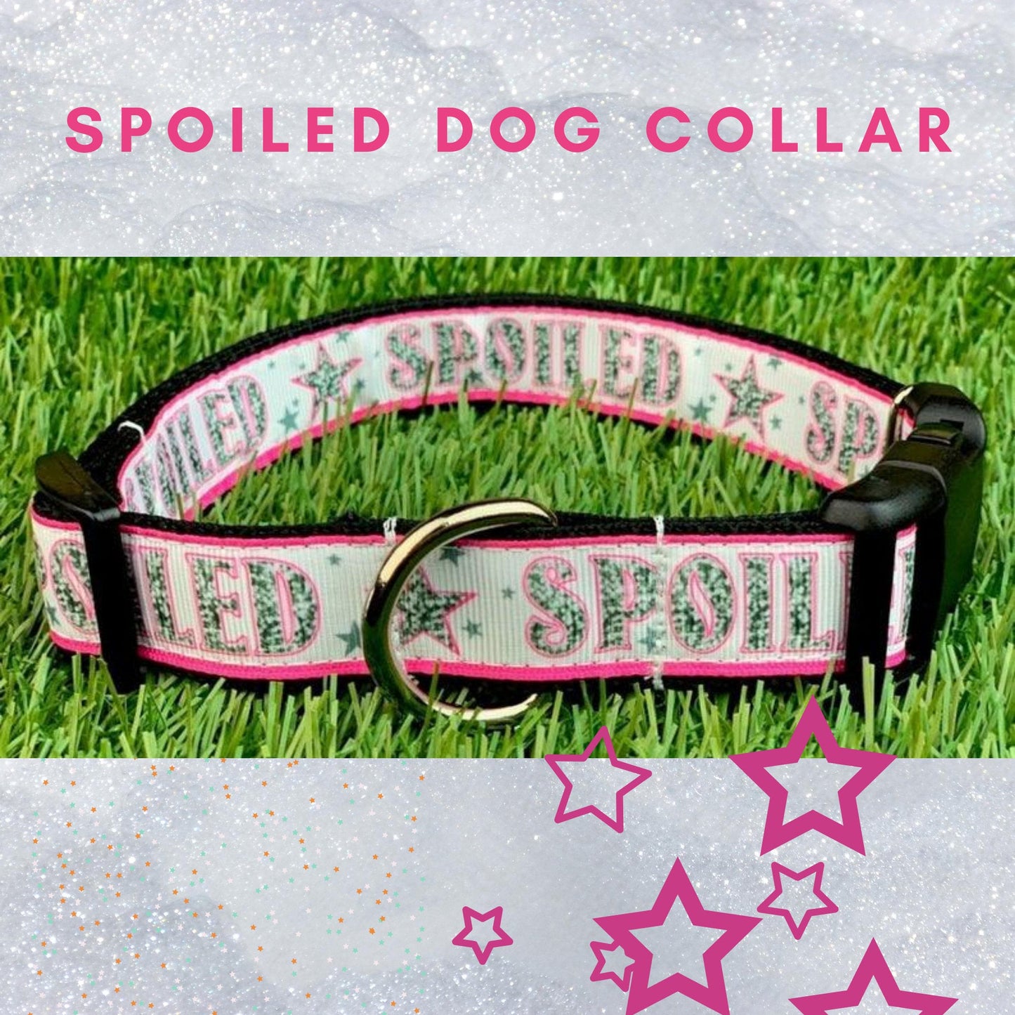 Pink Silver and White Spoiled Dog Collar