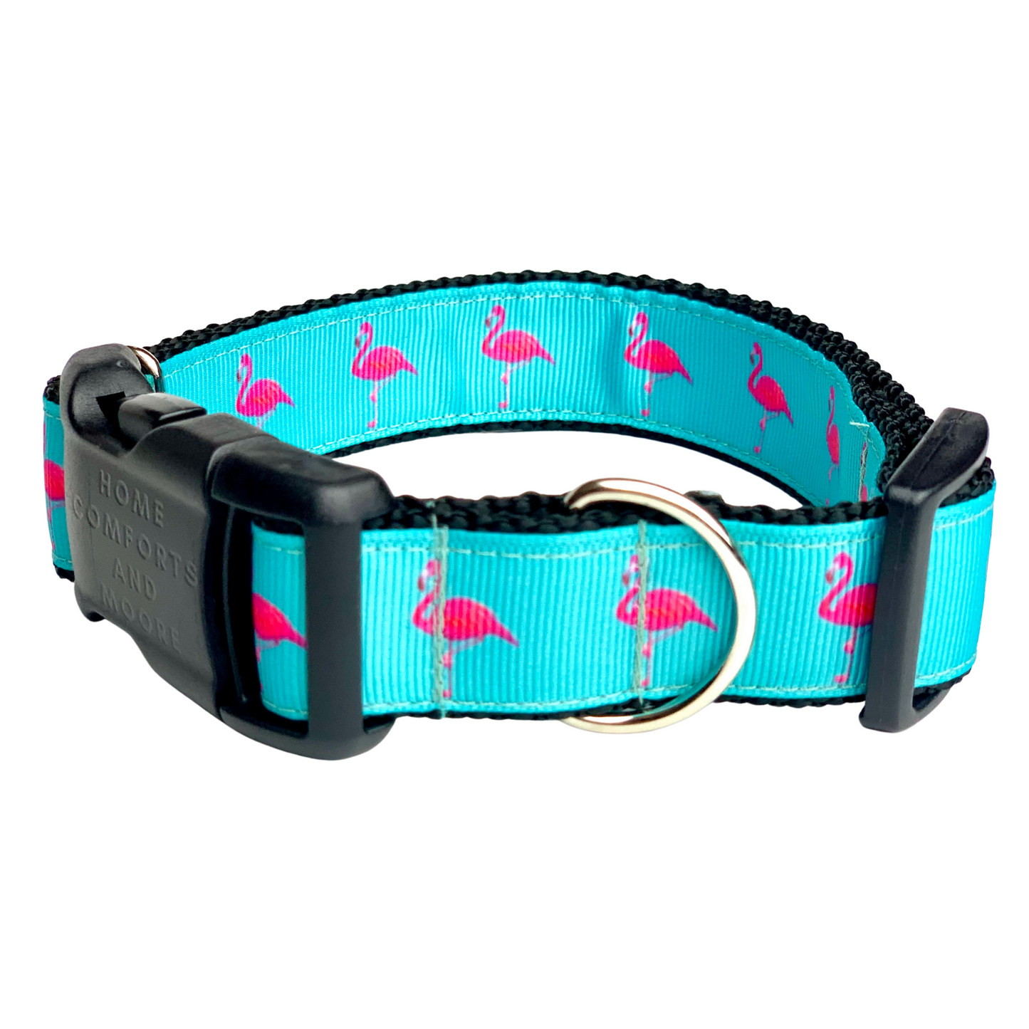 Teal Pink Flamingo Dog Collar