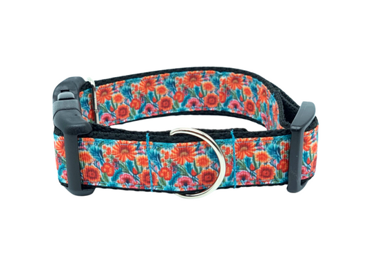 Teal Sunflower Dog Collar