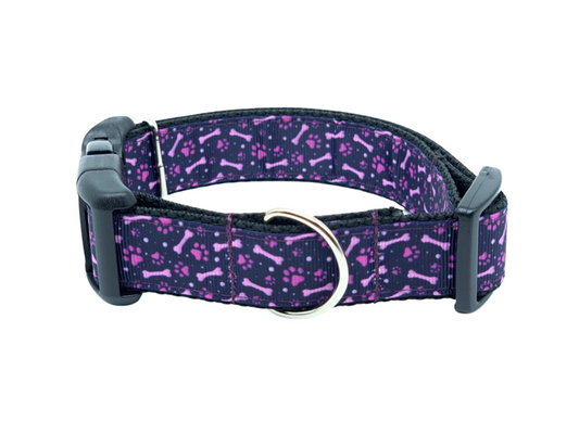 Purple Pink Paw Prints Dog Collar
