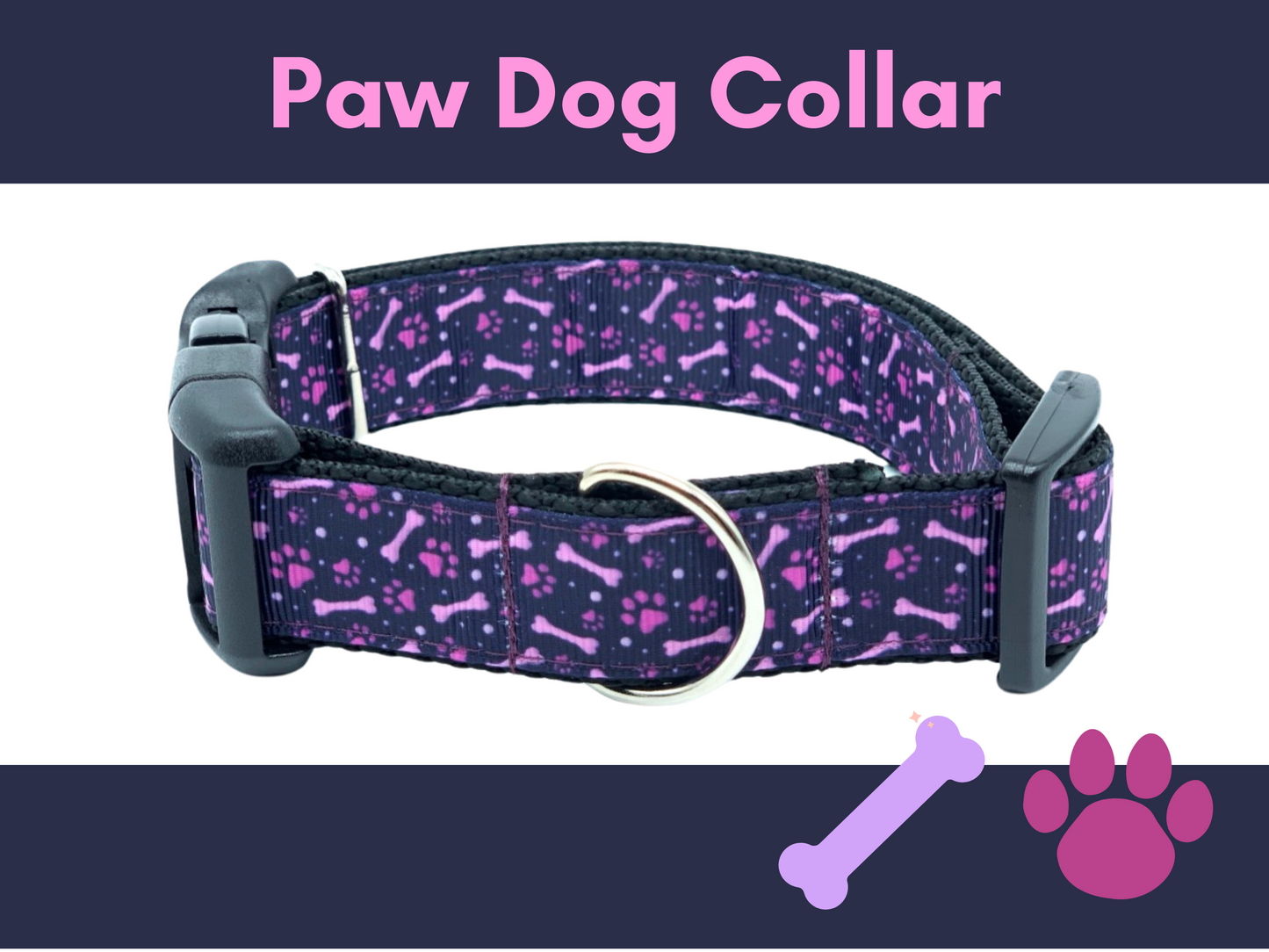 Purple Pink Paw Prints Dog Collar