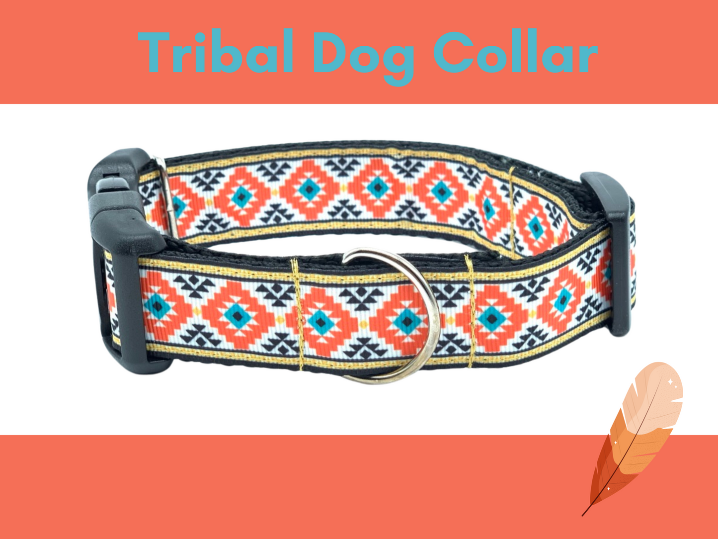 Coral Teal Tribal Aztec Native Dog Collar