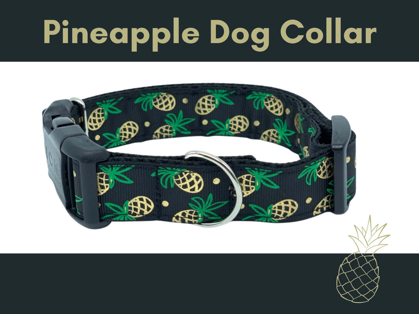 Black and Gold Pineapple Dog Collar