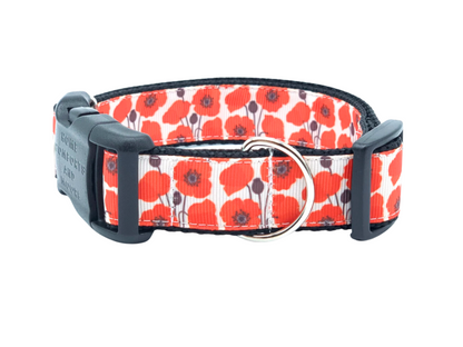 Red Poppy Flower Dog Collar