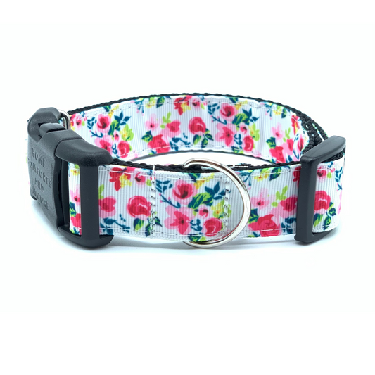 White and Pink Flower Dog Collar