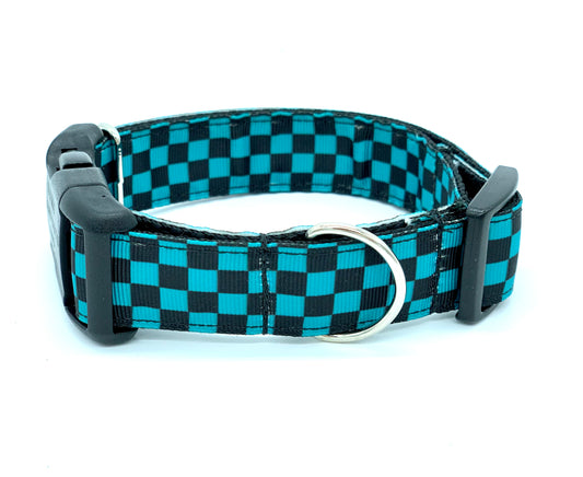 Blue and Black Checker Dog Collar