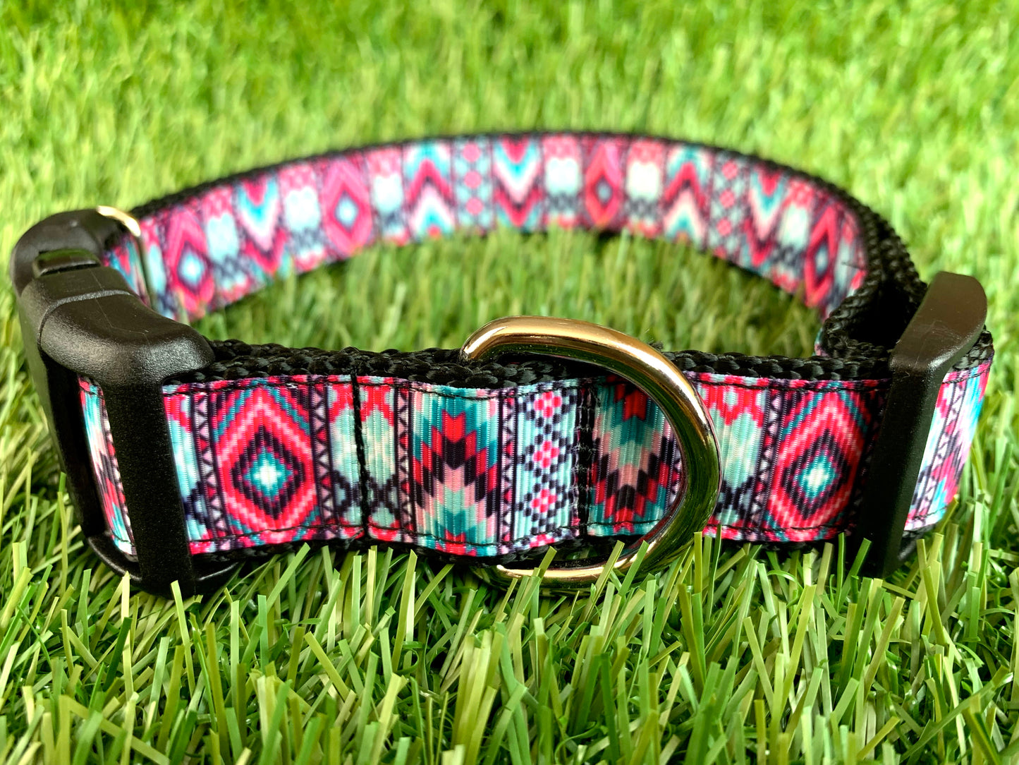 Pink  Blue Tribal Southwest Native Dog Collar