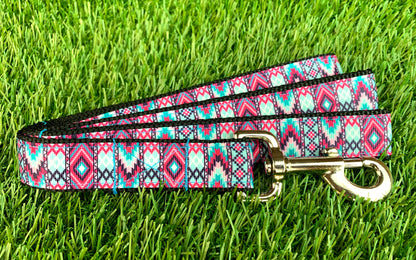 Pink  Blue Tribal Southwest Native Dog Collar
