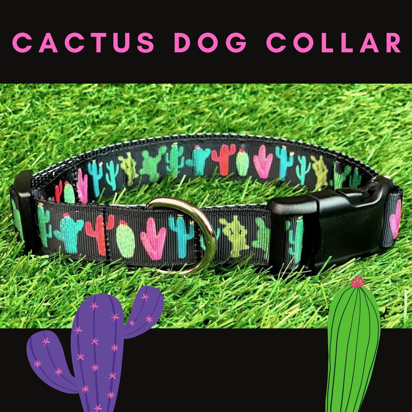 Black Cactus Saguaro Dog Collar