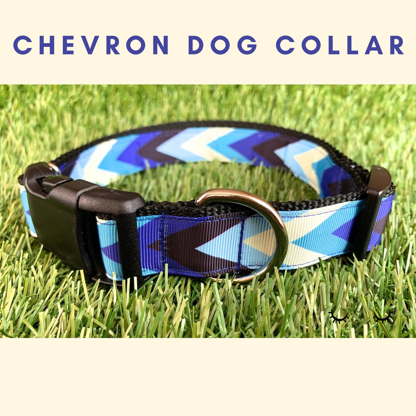 Blue White Chevron Dog Collar