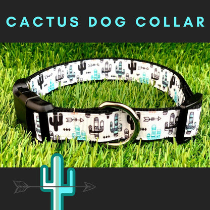 White Black Teal Cactus Saguaro Dog Collar