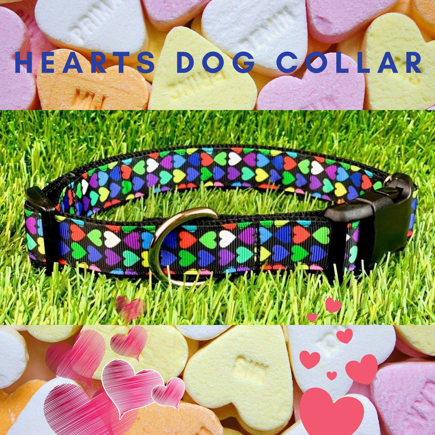 Colorful Hearts Dog Collar