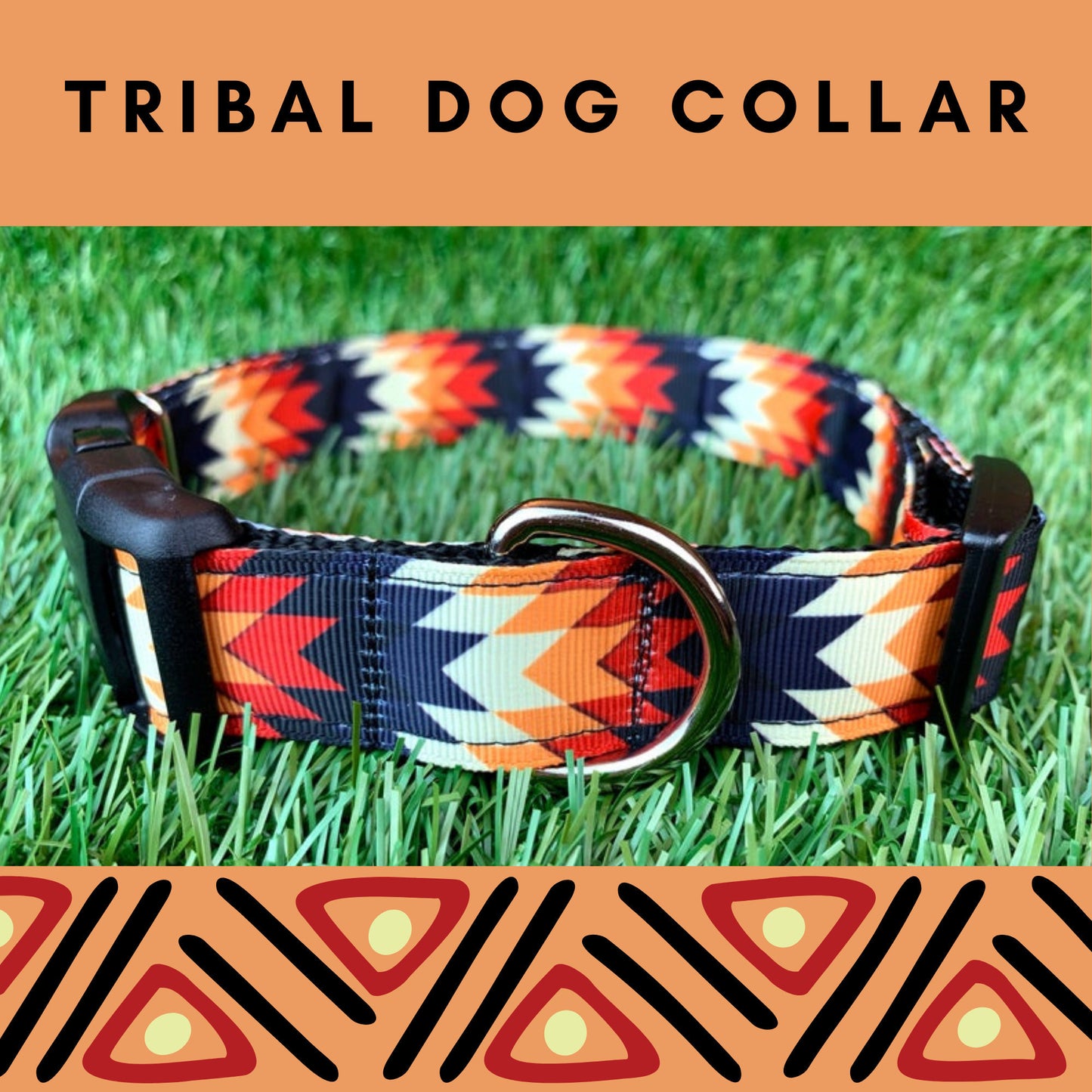 Black Orange Southwest Tribal Aztec Native Dog Collar